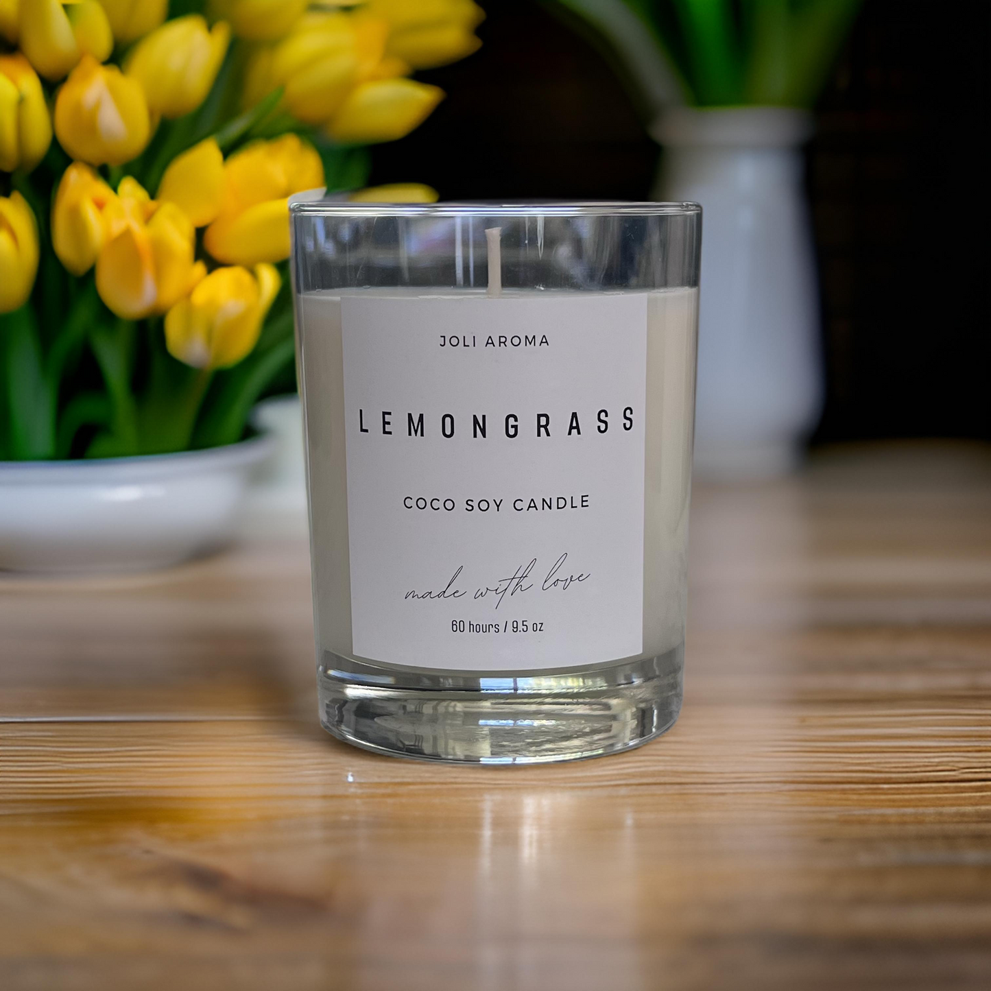 Non-Toxic Lemongrass Candle in Glass Jar - Handmade with Coconut Soy Wax for a Clean Burn